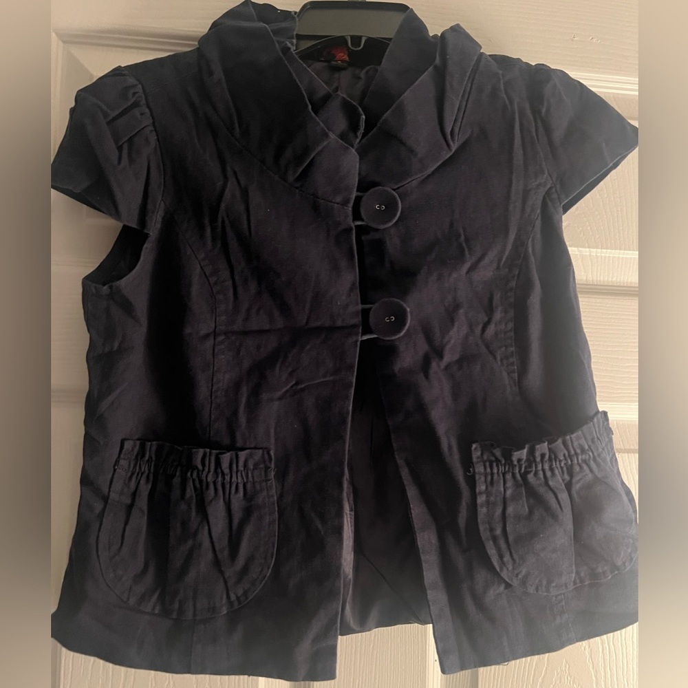 Navy Short Sleeve Jacket with Pockets